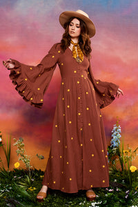 Harvest Moon Brown Embroidered Maxi Dress