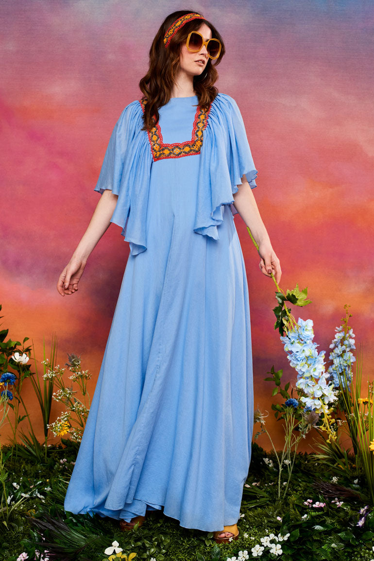 Bluebird Sky Blue Trimmed Maxi Dress The Hippie Shake