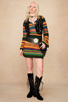 The Hippie Shake's embroidered boots styled with our crotchet dream mini dress and black velvet waistcoat.