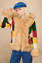 The Hippie Shake's multicoloured patchwork Penny Lane coat with shaggy faux fur collar and hem.