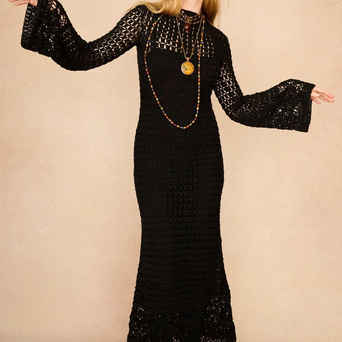 Dahlia Black Crochet Maxi Dress