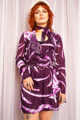 Vintage 1970s Purple Wrap Patterned Mini Dress
