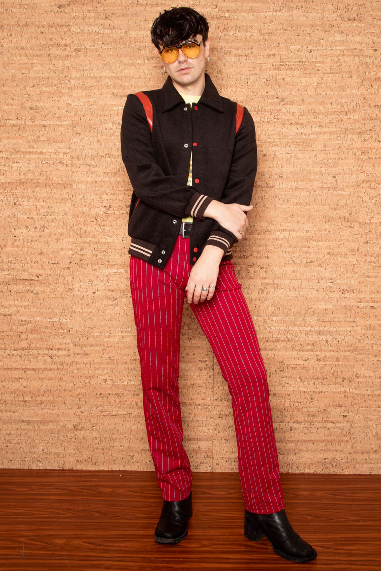 Red sales pinstripe trousers