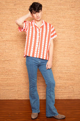 Vintage 1970s Mens Floral Stripe Shirt