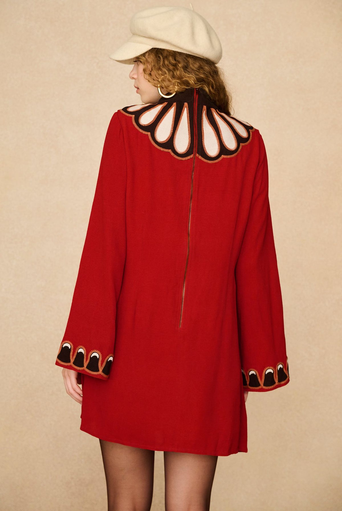 Underground Collection featuring 70s red long sleeve mini dress by The Hippie Shake - back view