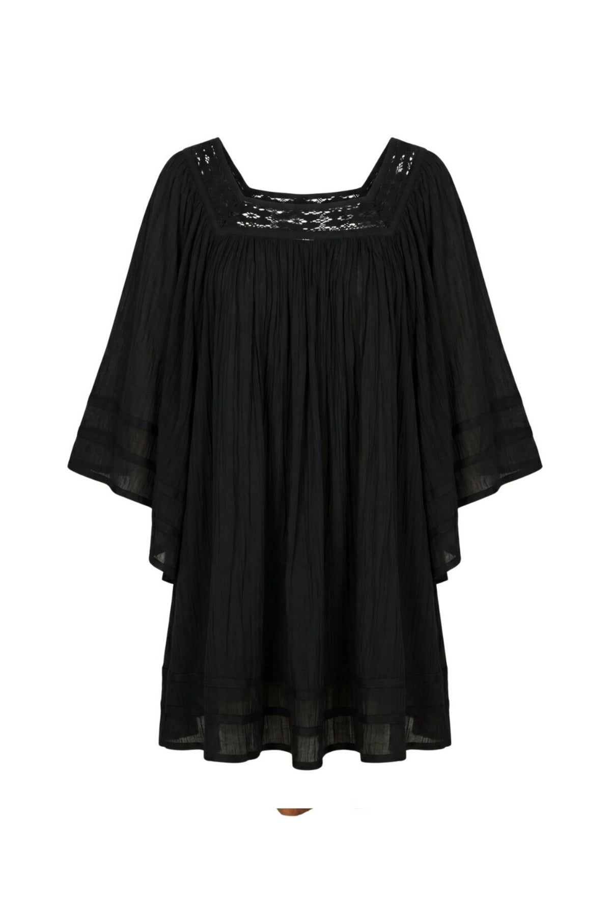 Ghost image of 70s style black flowy Desert Angel tunic mini dress by The Hippie Shake
