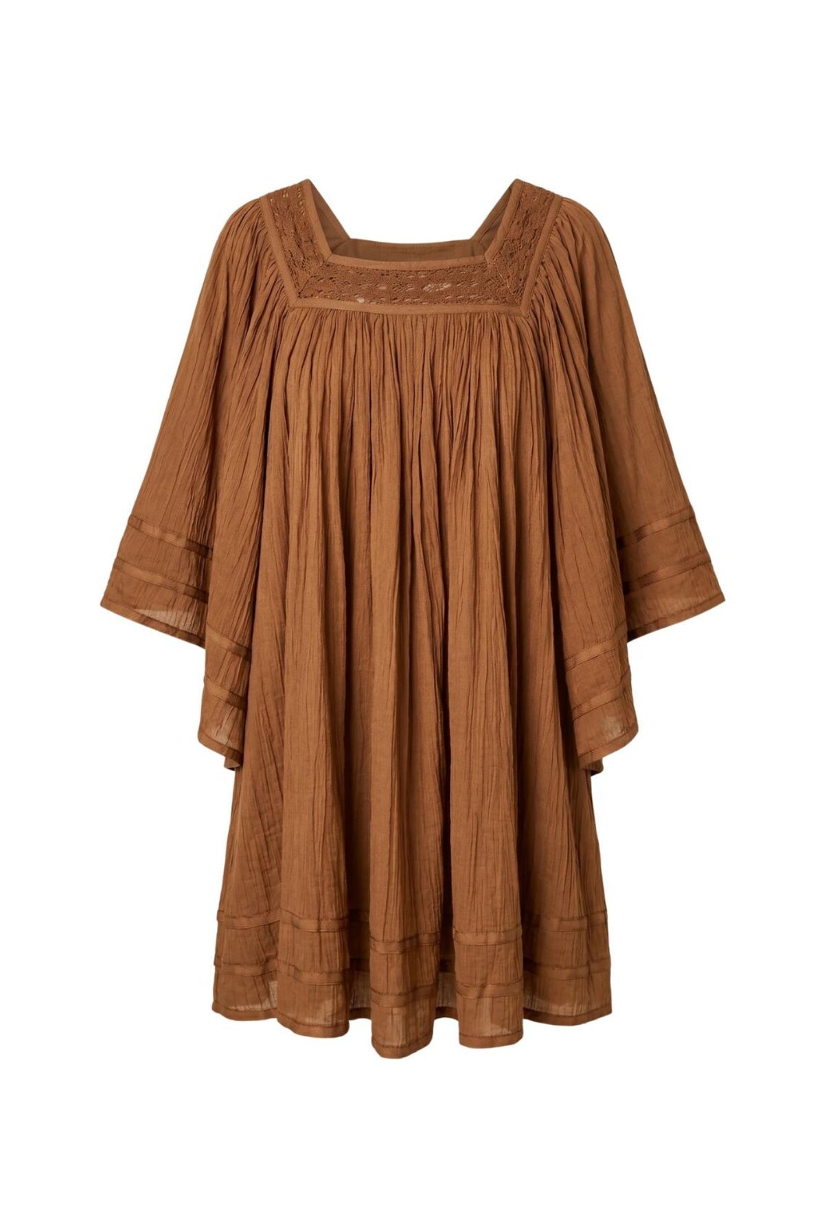 Ghost image of 70s style brown flowy Desert Angel tunic mini dress by The Hippie Shake