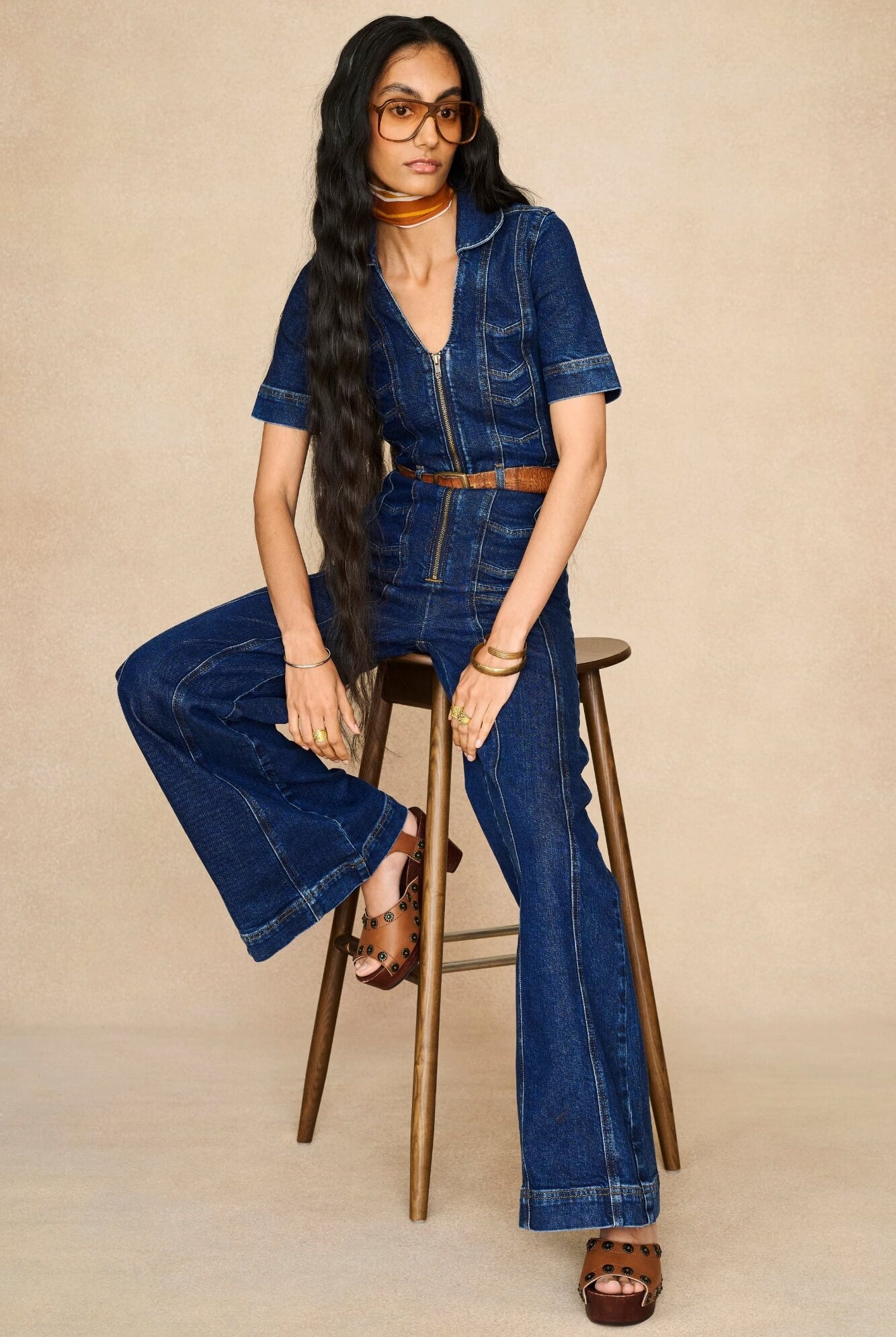 Denim Collection featuring 70s denim jumpsuit by The Hippie Shake - front view