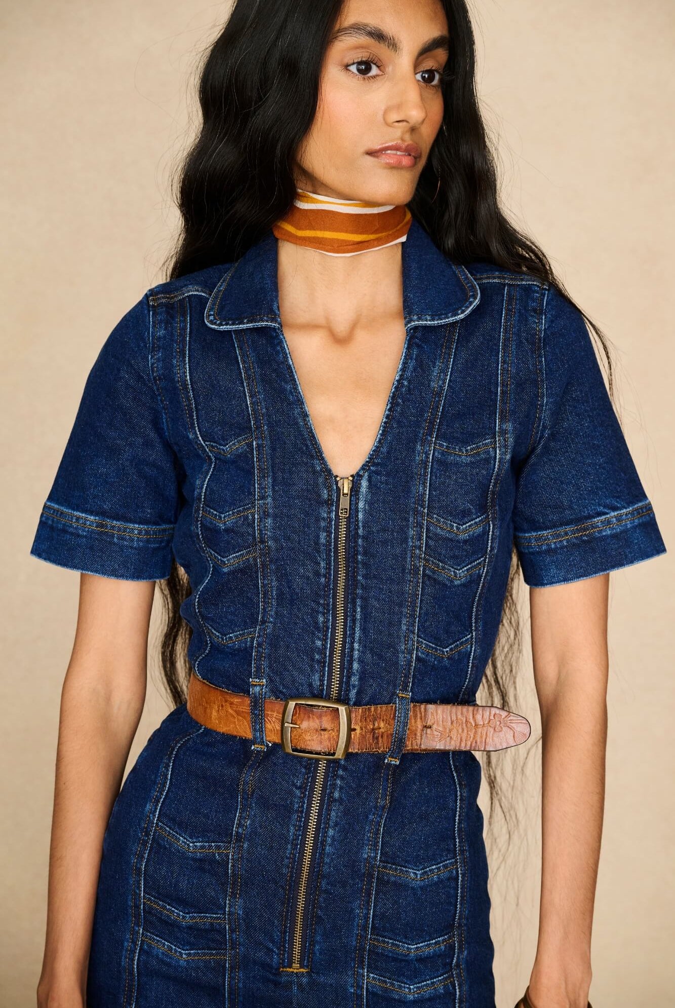 Denim Collection featuring 70s denim jumpsuit by The Hippie Shake - close up