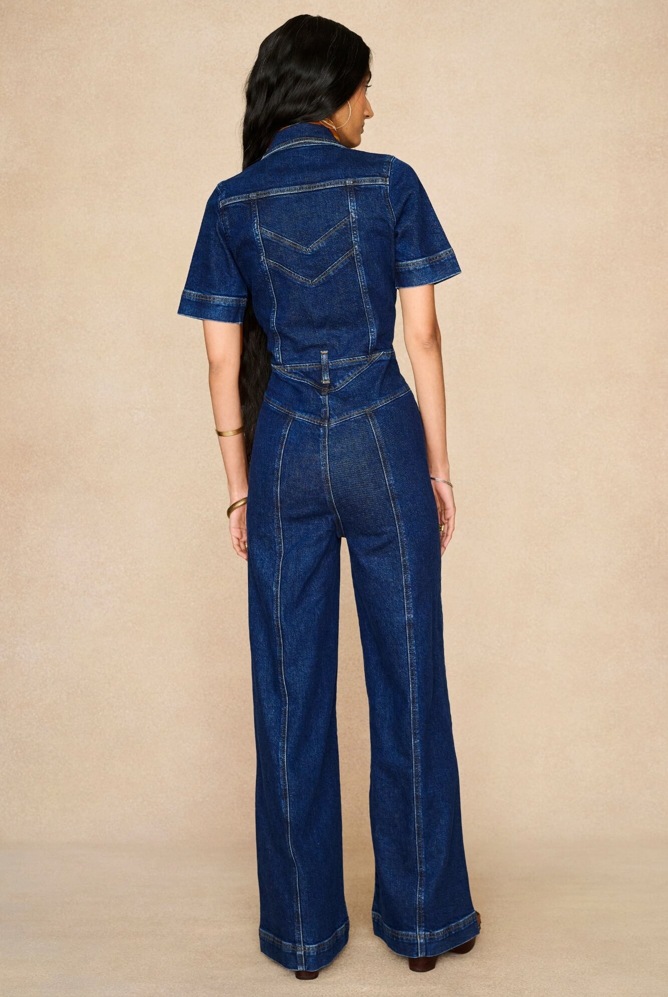 Denim Collection featuring 70s denim jumpsuit by The Hippie Shake - back view