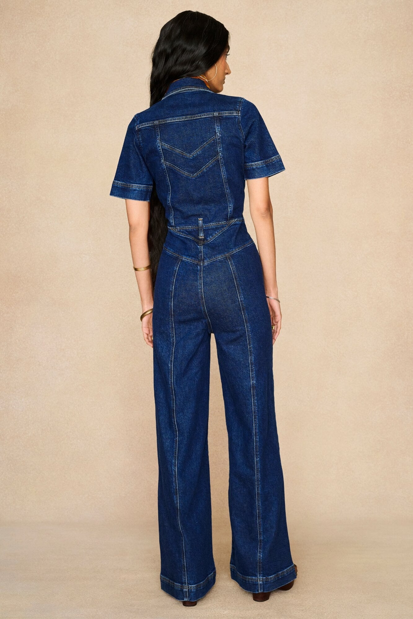 Denim Collection featuring 70s denim jumpsuit by The Hippie Shake - back view