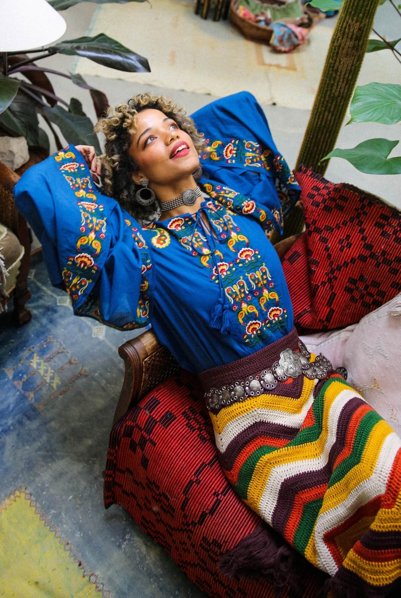 Magic Carpet Ride collection featuring 70s blue embroidered top by The Hippie Shake