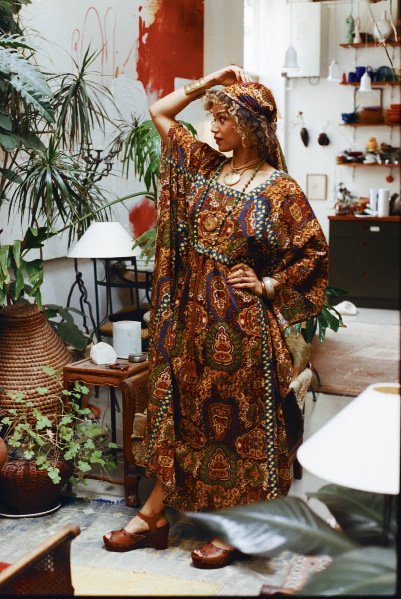 Magic Carpet Ride collection featuring 70s printed kaftan dress by The Hippie Shake