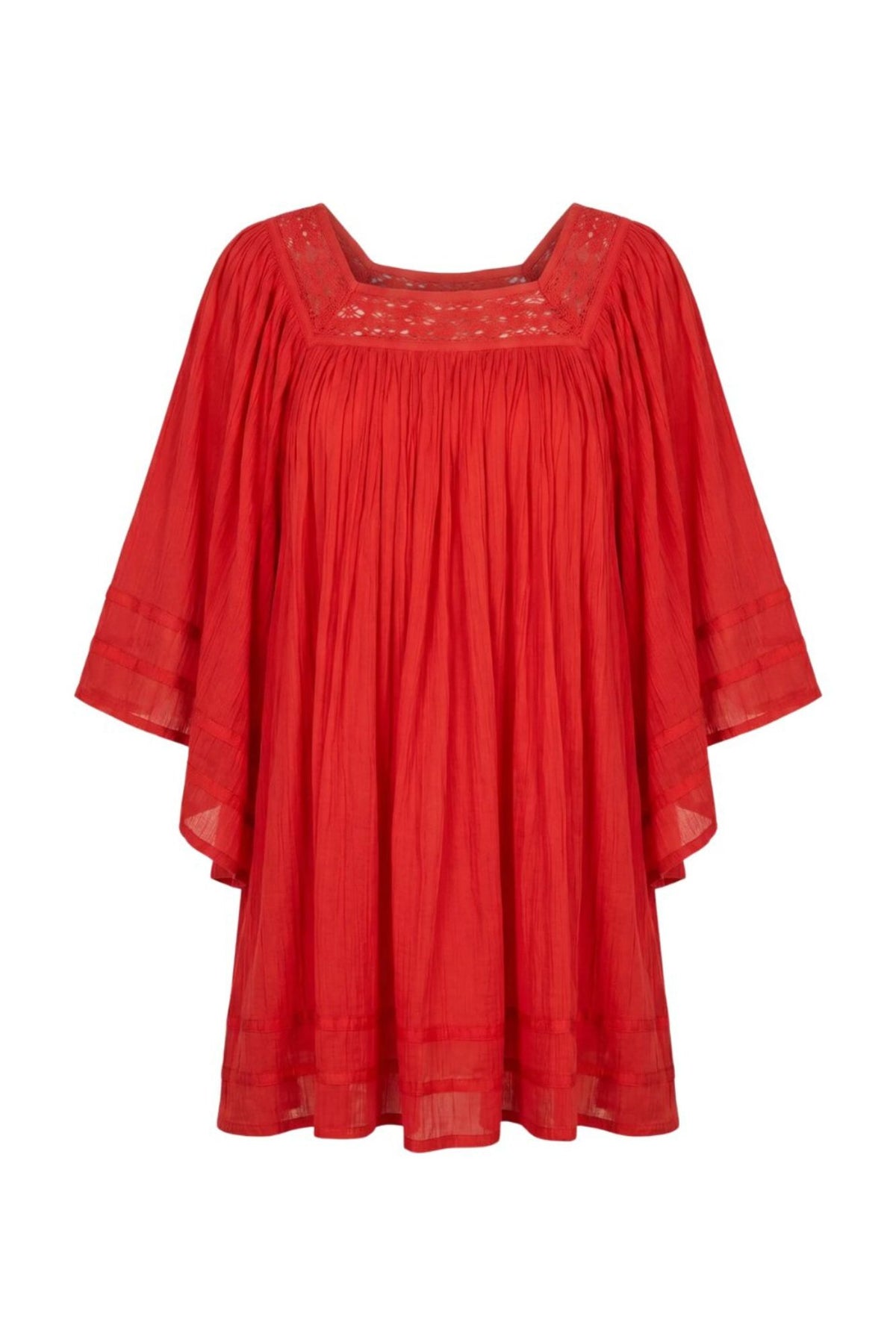 Ghost image of 70s style red flowy Desert Angel tunic mini dress by The Hippie Shake