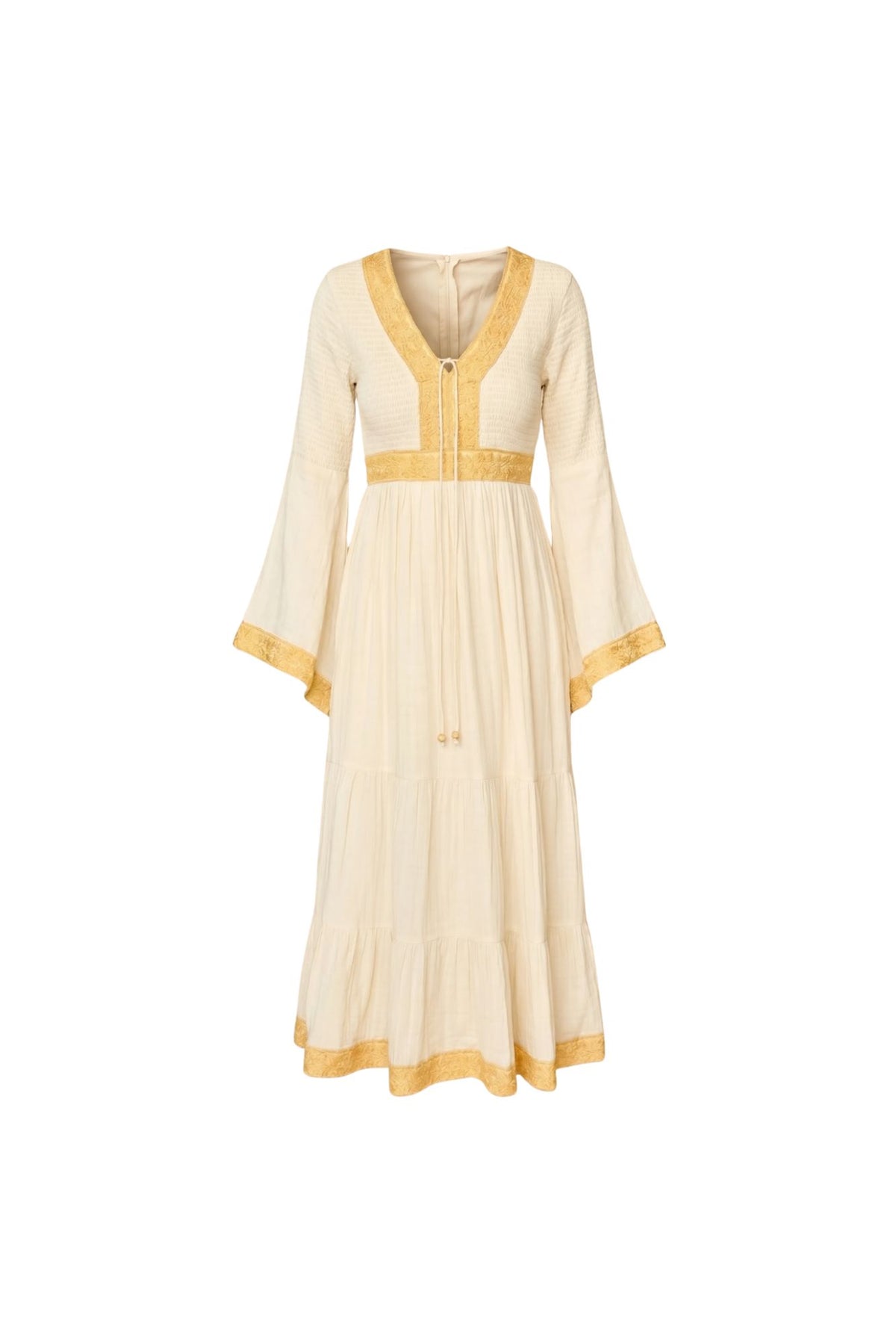 Ghost image of 70s style cream Reverie flowy maxi dress by The Hippie Shake