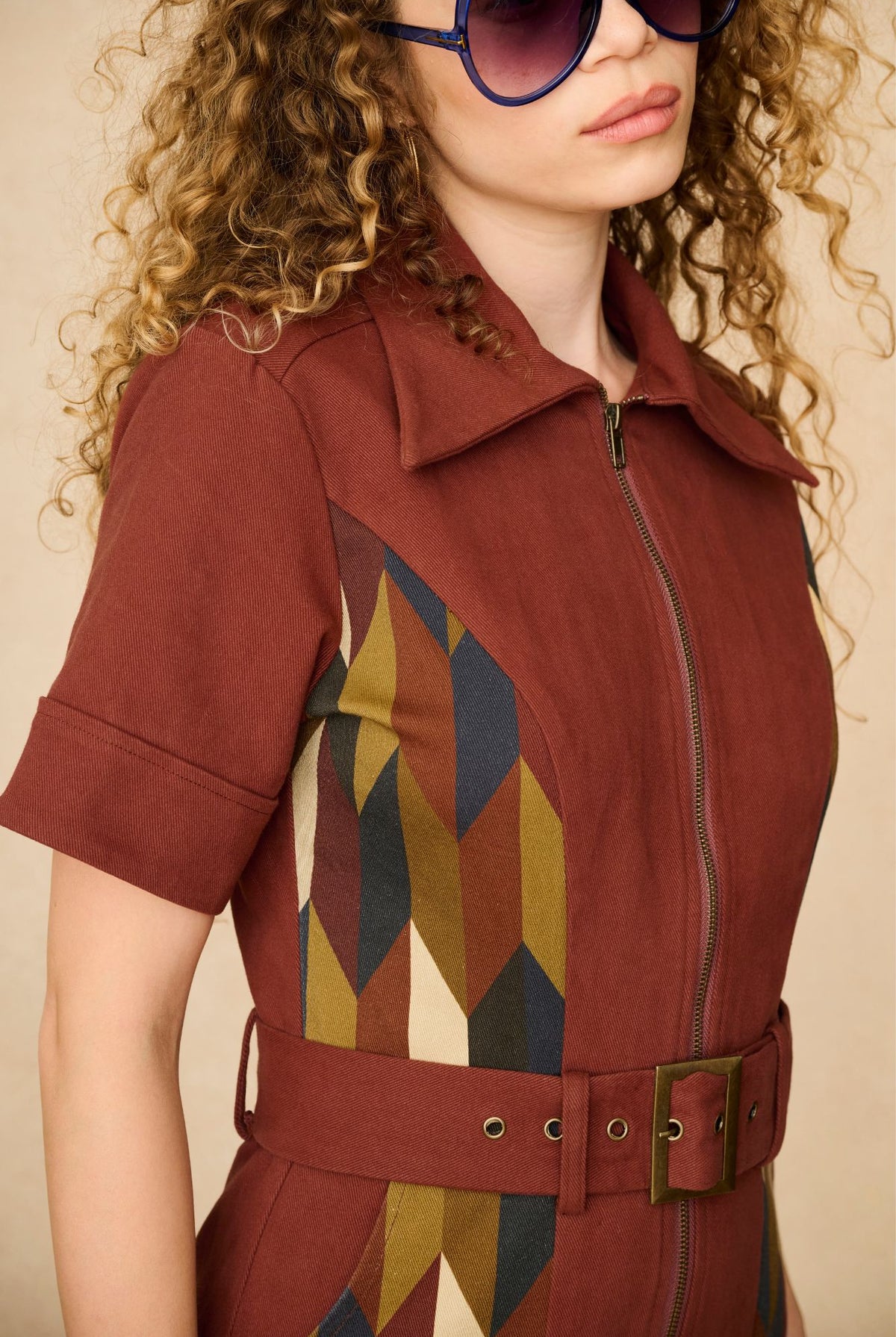 Underground Collection featuring 70s collared jumpsuit by The Hippie Shake - close up
