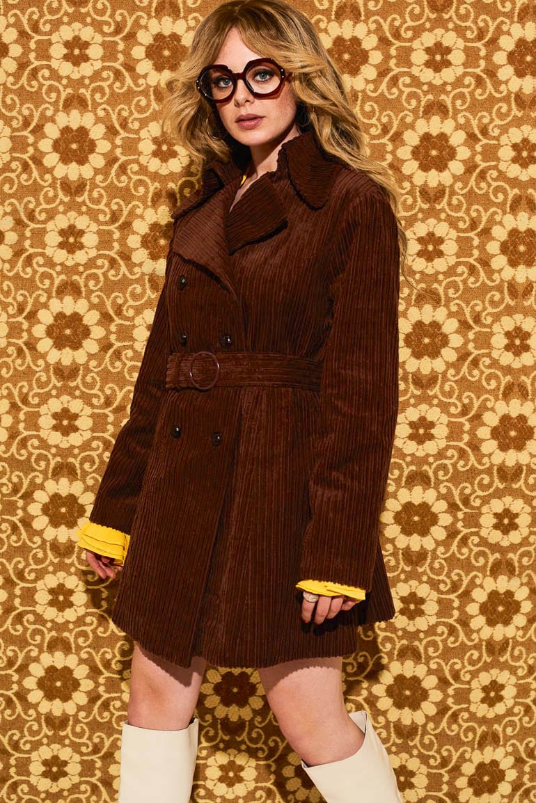 Layla Brown Striped Corduroy Double Breasted Coat - Jackets & Coats