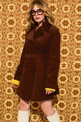 Layla Brown Striped Corduroy Double Breasted Coat - Jackets & Coats