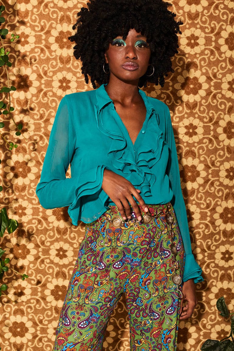 Let The Good Times Roll Teal Ruffle Blouse – The Hippie Shake