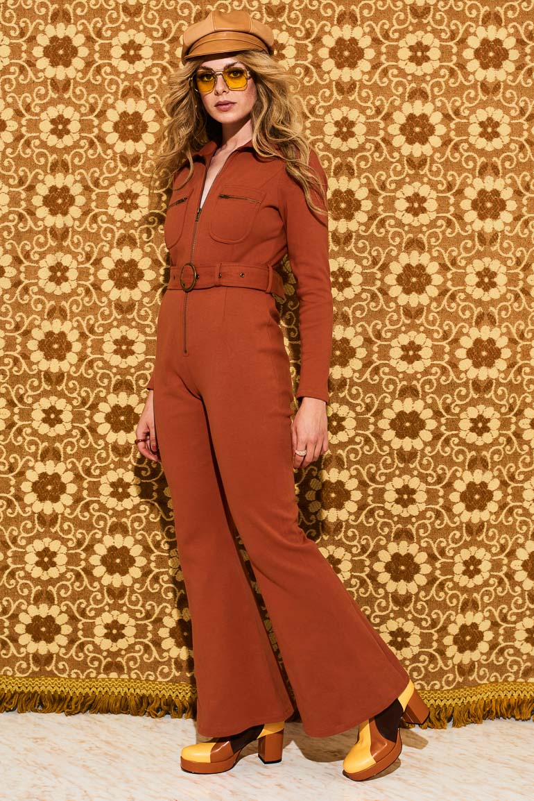 Ramble On Orange Long Sleeve Zip Jumpsuit - Jumpsuits