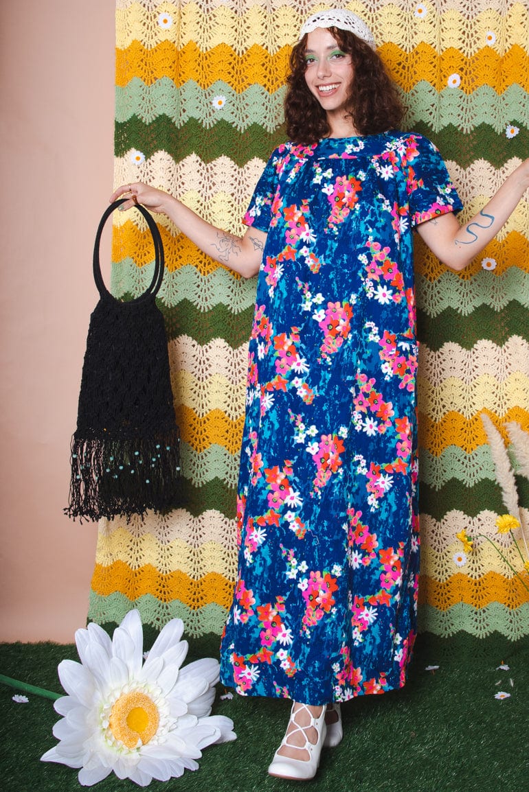 Long blue floral dress new arrivals