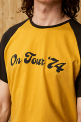 On Tour '74 Mens Yellow Raglan Ringer T-Shirt