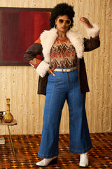Marionette Brown Floral Applique Belted Coat