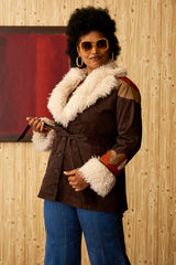 Marionette Brown Floral Applique Belted Coat