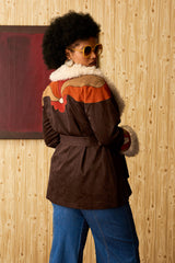 Marionette Brown Floral Applique Belted Coat