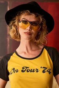 On Tour '74 Yellow Raglan Ringer T-Shirt