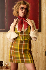 Jitterbug Love Green Check Belted Mini Dress
