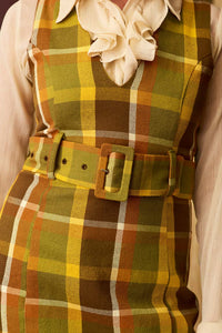 Jitterbug Love Green Check Belted Mini Dress