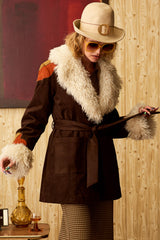 Marionette Brown Floral Applique Belted Coat