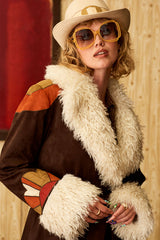 Marionette Brown Floral Applique Belted Coat