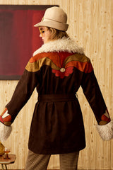 Marionette Brown Floral Applique Belted Coat