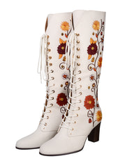 Penny Lane Cream Floral Embroidered Boots