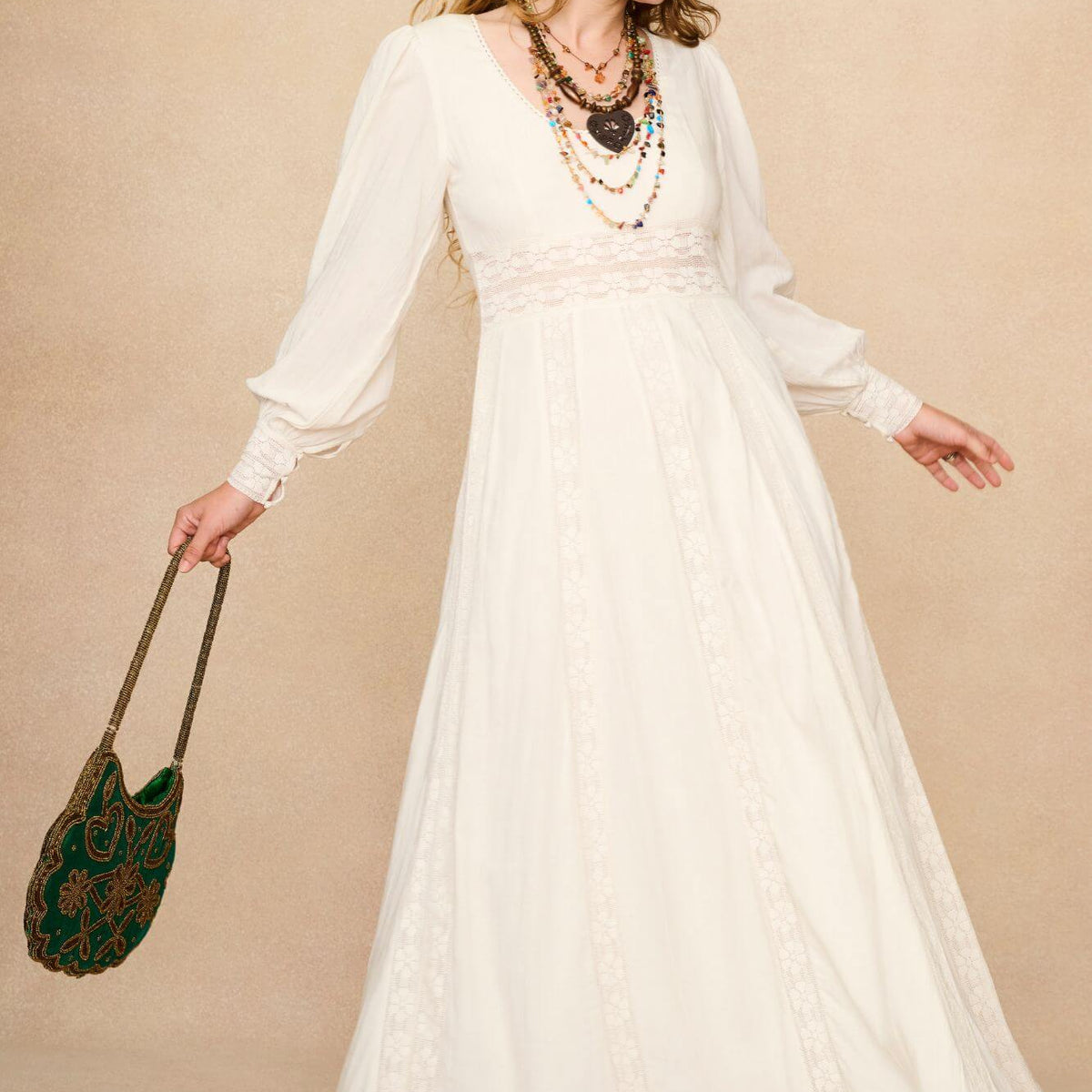 First Light Cream Lace Panelled Maxi Dress - The Hippie Shake