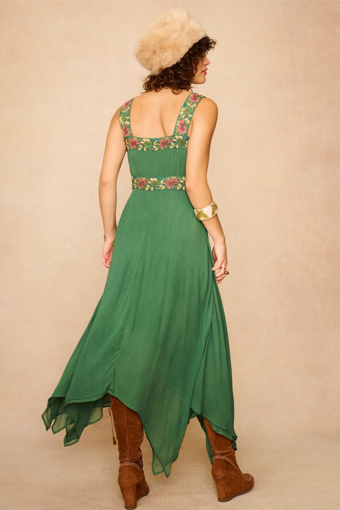 Forest Belle Green Floral Trim Midi Dress The Hippie Shake Forest Belle Green Floral Trim Midi Dress The Hippie Shake