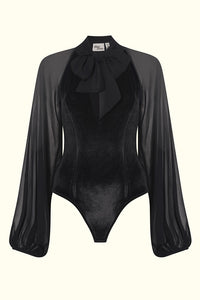 Bang Bang Black Velour Pussybow Body