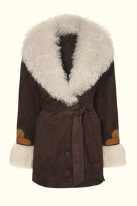 Marionette Brown Floral Applique Belted Coat