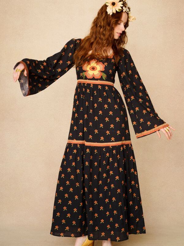 flare sleeve dress 70s Siren Teal Devore Velvet Wrap Bohemian Dress main image 1