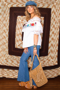 Vintage 1970 Embroidered Off Shoulder Smock Top
