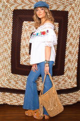 Vintage 1970 Embroidered Off Shoulder Smock Top