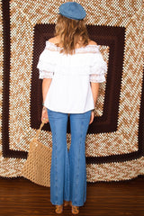 Vintage 1970 Embroidered Off Shoulder Smock Top