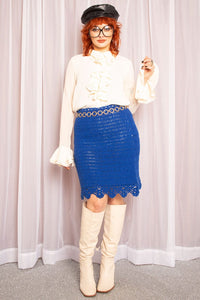 Vintage 1970s Blue Knitted Mini Skirt