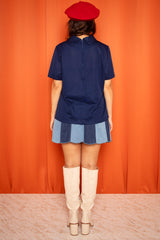 Vintage 1970s Short Sleeve Navy Roll Neck
