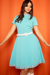 Vintage 1970s Turquoise Mini Dress With Trim