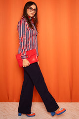 Vintage 1970s Navy Wool Wide Leg Trousers