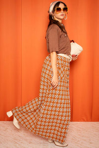 Vintage 1970s Brown and Orange Button Down Maxi Skirt