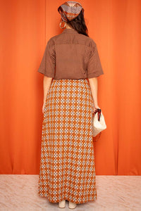 Vintage 1970s Brown and Orange Button Down Maxi Skirt